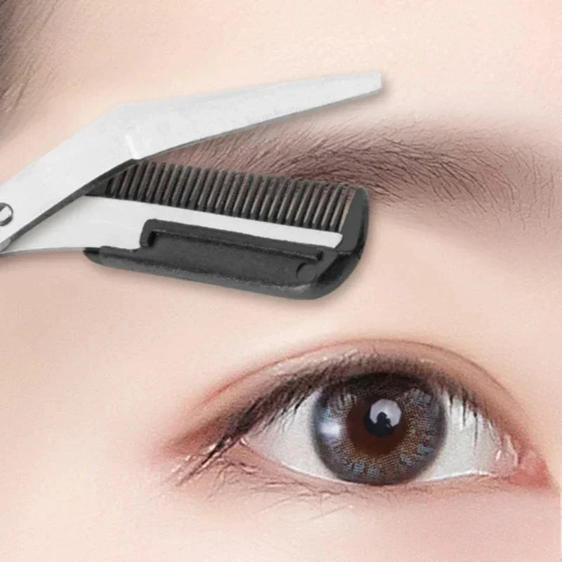 Eyebrow Trimmer Scissors Black Eyebrow Scissors With Comb Hair Removal Razor Eyebrow Shaping Makeup Tool Stainless Steel